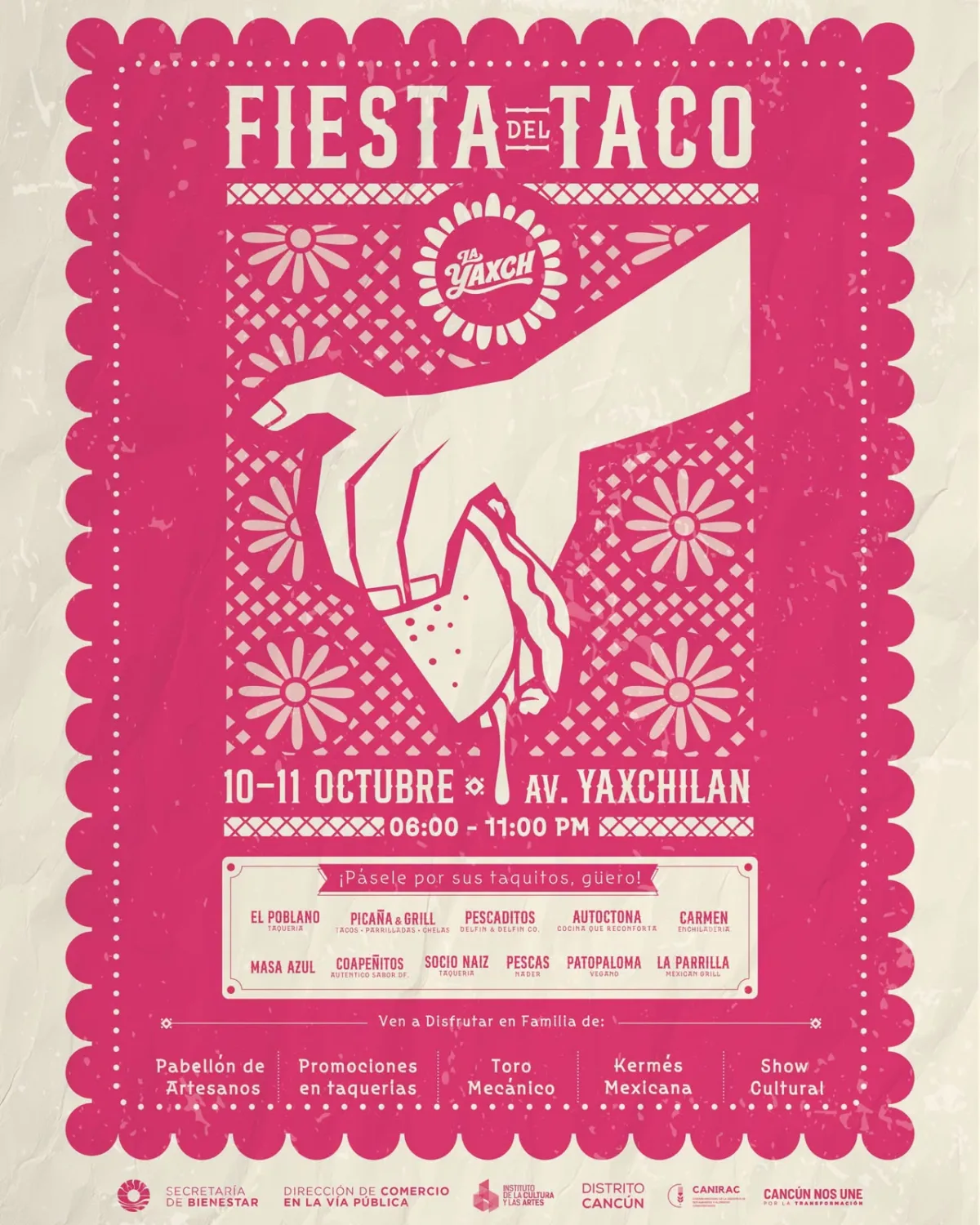 Avenida Yaxchilán en la zona fundacional de Cancún, sede de la Fiesta del Taco
