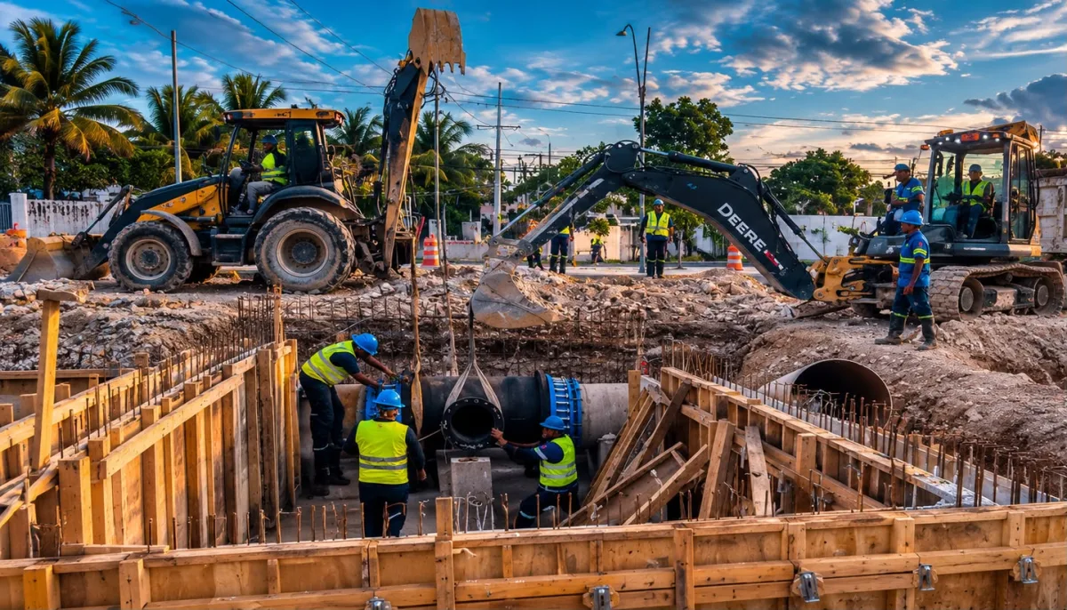 Technicians working on a drinking water line