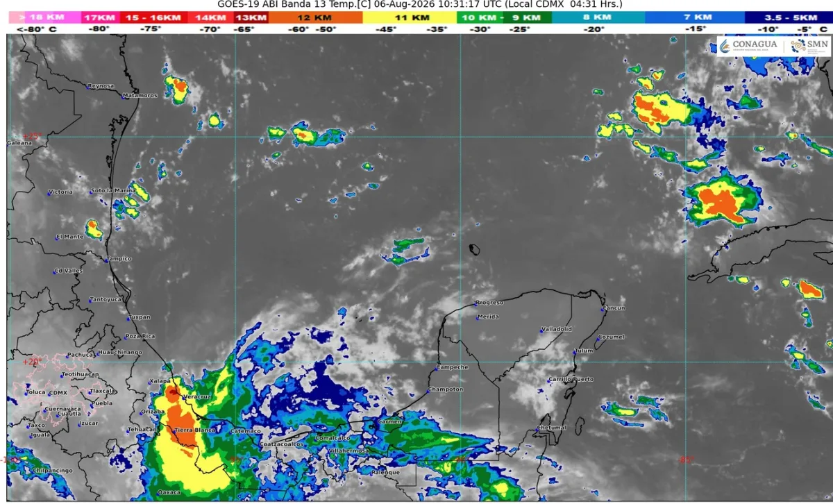Storm clouds over the Cancún coast with moderate swell